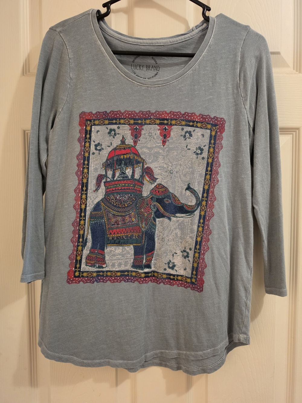 Lucky Brand Women's Blue Elephant Graphic Long Sleeve Top